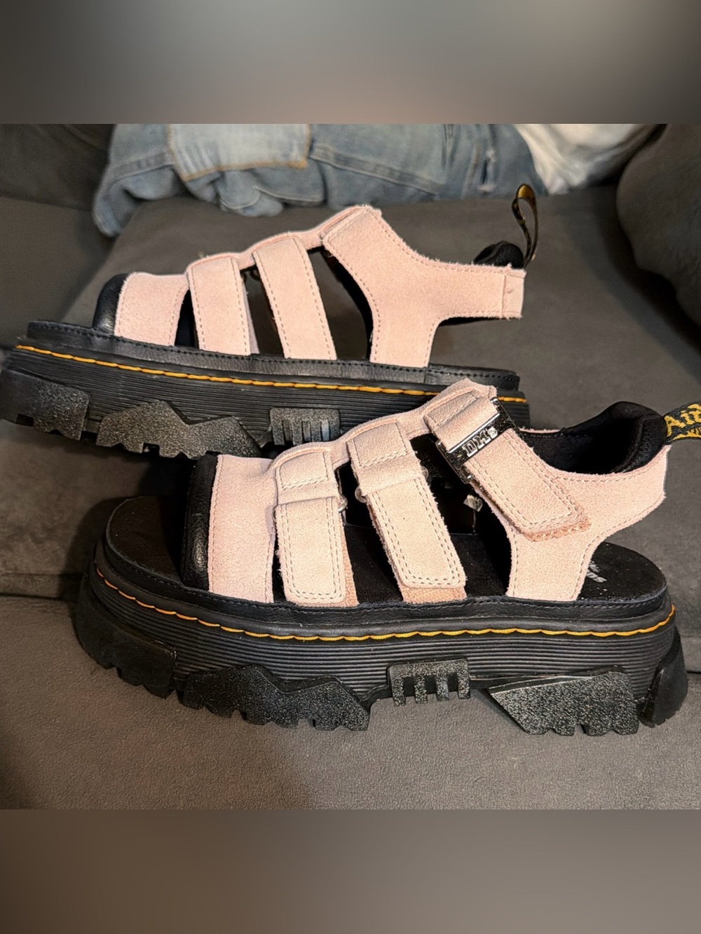 Dr. Martens Pink Suede Platform Fisherman Sandals